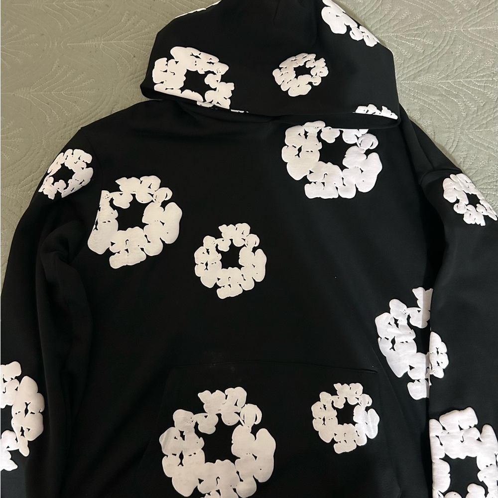 Black Hoodie with White Floral Pattern